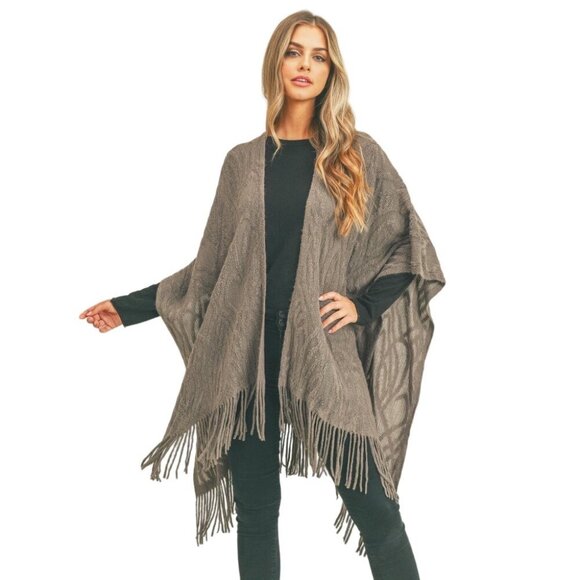 Solid Colored Knit Kimono Wrap Gray New OS - Picture 1 of 5